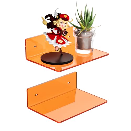 Sezanrpt 9 Inch Orange Wall Shelves, Acrylic Wall Mounting Ledges Display, Acrylic Display Wall Shelf for Funko Pop Figures, Collectibles, Plants, Décor, Toiletries, Spices, 2 Pack - color: Orange, size: 9 Inch