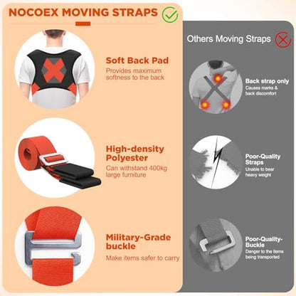 NOCOEX Moving Straps for Lifting 2-Person: Shoulder Lifting Straps System - color: Red