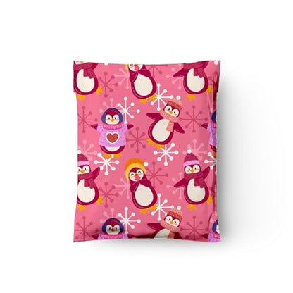 10x13 (100) Pink Penguins Winter Designer Poly Mailers Waterproof Self Sealing Tear Resistant Polymailers Shipping Envelopes Premium Printed Bags For Small Businesses - color: Pink Penguins, size: 10x13