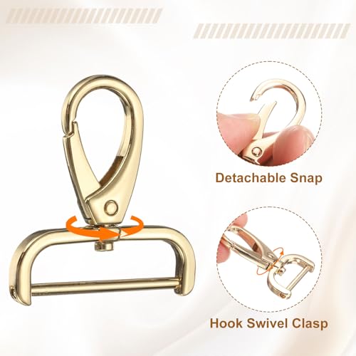 HARFINGTON 2Pcs Detachable Snap Hook Swivel Clasp 1 1/2" D Ring with Swivel Lobster Claw Clasps Hook for Purse Strap Keychain Bag DIY Craft, Gold - color: Gold, size: 1 1/2"
