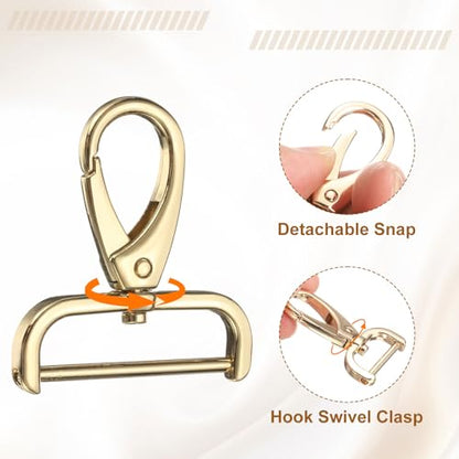HARFINGTON 2Pcs Detachable Snap Hook Swivel Clasp 1 1/2" D Ring with Swivel Lobster Claw Clasps Hook for Purse Strap Keychain Bag DIY Craft, Gold - color: Gold, size: 1 1/2"