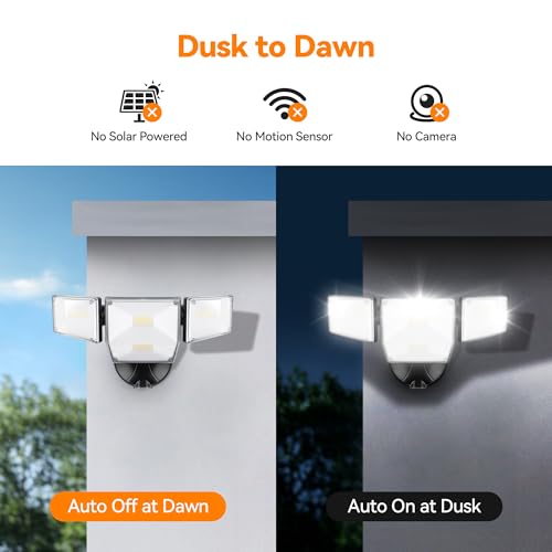 85W 10000LM Dusk to Dawn Outdoor Lighting, 4-Head Super Bright LED Flood Light, 5000K Daylight, IP65 Waterproof Hardwired Exterior Security Light for House Garage, Yard, Backyard (Black) - color: Black