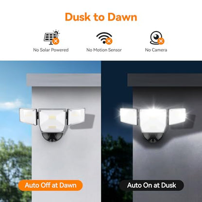 85W 10000LM Dusk to Dawn Outdoor Lighting, 4-Head Super Bright LED Flood Light, 5000K Daylight, IP65 Waterproof Hardwired Exterior Security Light for House Garage, Yard, Backyard (Black) - color: Black