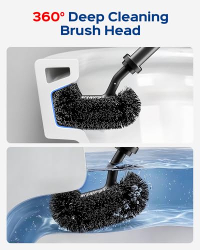 HAMITOR Toilet Bowl Brush and Plunger Set: 2-in-1 Hidden Holder Design - color: Black