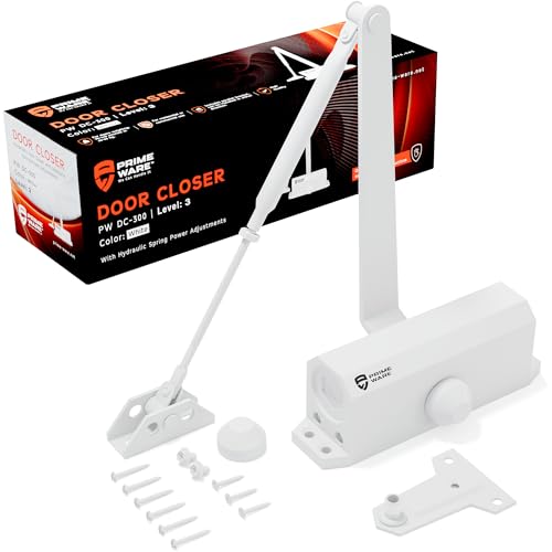 PrimeWare DC-300 Adjustable Automatic Door Closers for Home | Soft Close, No Slam | Residential and Commercial Door Closer | Level 3 | for Doors Weighing 90-140 lbs | Hydraulic Door Spring - White - size: Level 3, style: White
