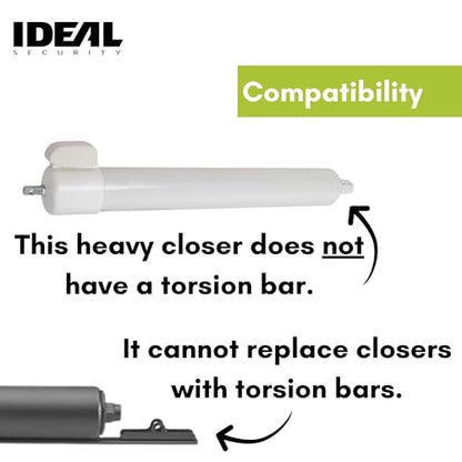 Ideal Security 9700 Heavy Pneumatic Touch & Hold Storm and Screen Door Closer for Wood, Aluminum, and Vinyl Doors, Silent and Smooth Closing, 11.5", White - style: White