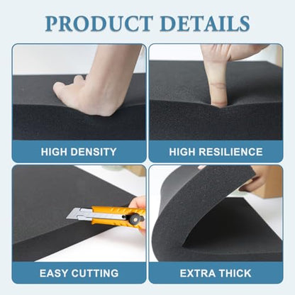 Black Polyurethane Foam Inserts for Cases, 4 Pcs 16 x 12 x 1 Inch, Cuttable Packing Padding for Tool Box, Camera, Crafts and Storage - size: 16x12x1inch