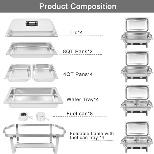 Chafing Dish Buffet Set[4 Pack] 8QT Stainless Steel Buffet Chafers,Catering Food Warmers Set with 6 Trays - size: Model 4
