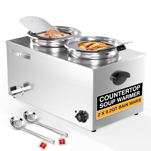 WantJoin Commercial Soup Warmer - 20 QT Stainless Steel Bain Marie Warmer with 2 Round Pots, 86-185°F Adjustable Temp, 1500W Electric Steam Table Food Warmer - size: 2 Round Pots-11.6QT