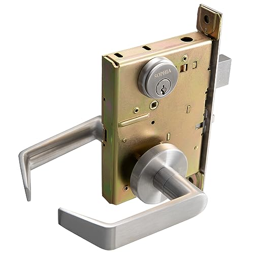 SOPHIA Commercial/Residential Heavy Duty Mortise Lockset Door Lever Lock Non-Handed Grade 1 - Rose Only Keyed Lever Lockset, ADA, US32D Satin Chrome Finish for Entrance Front Door