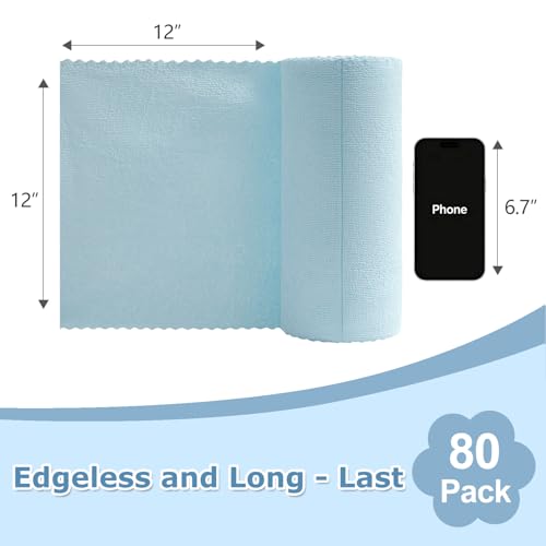 Jessy Home 80 Pack Microfiber Cleaning Cloth Roll Reusable Paper Towels 12"x12" Tear Away Cloth, Microfiber Towels for Cars, Wash Cloths, Lint Free Rags for House, Kitchen,Window,Cleaning Supplies - color: Blue