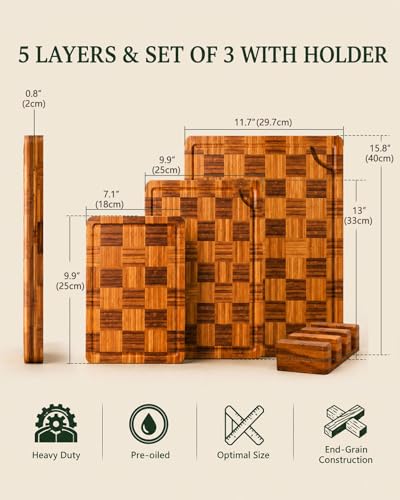 Cutting Board Set With Holder Mosaic Cutting Boards For Kitchen Set Of 3 - color: Brown - Set of 3