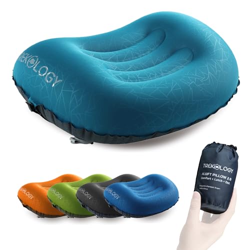 TREKOLOGY Aluft 2.0 Small Inflatable Camping Pillow for Backpacking, Travel - color: Teal Blue