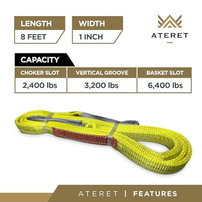 ATERET Twisted Eye Polyester Lift Sling I 1" x 8 feet I Heavy Duty Lifting Web Sling I (1" x 8') - size: 1" x 8'