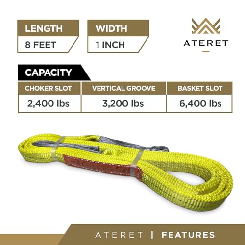 ATERET Twisted Eye Polyester Lift Sling I 1" x 8 feet I Heavy Duty Lifting Web Sling I (1" x 8') - size: 1" x 8'
