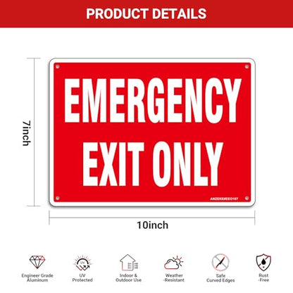 2 Pack Emergency Exit Only Signs, 10"x7" Emergency Exit Sign for Business
