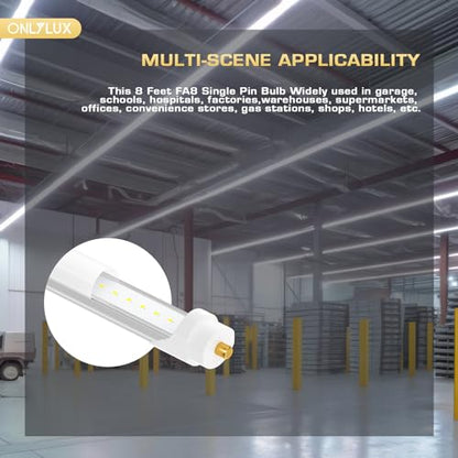 ONLYLUX 8 Foot Led Bulbs T8 T12 LED 8ft Tube Light 6000K 40W 10 Pack - color: 8ft Milky Cover, size: 10 Count (Pack of 1)