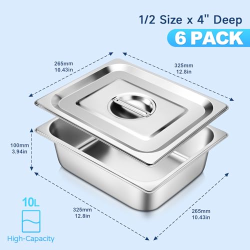 Hotel Pans With Lids 1/2 Half Size 4 Inch Stainless Steel Steam Table Pan - color: 1/2 Size, size: 4" Deep