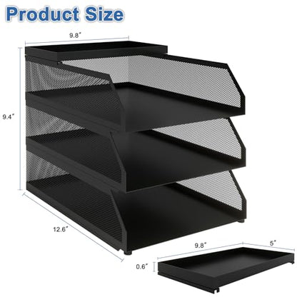 Natwind 3-Tier Stackable Metal Mesh Desk Paper Tray Organizer,Black - color: Black, size: 3 tier