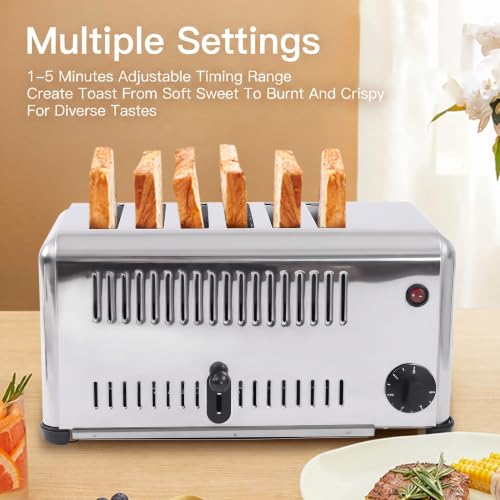 Commercial Conveyor Toaster,1680W Electric Conveyor Belt Toaster with 6 Slice Capacity, Stainless Steel Toast Machine with Adjustable Timer,for Restaurant Bakery Cafe Home Kitchen