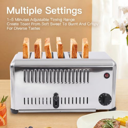 Commercial Conveyor Toaster,1680W Electric Conveyor Belt Toaster with 6 Slice Capacity, Stainless Steel Toast Machine with Adjustable Timer,for Restaurant Bakery Cafe Home Kitchen
