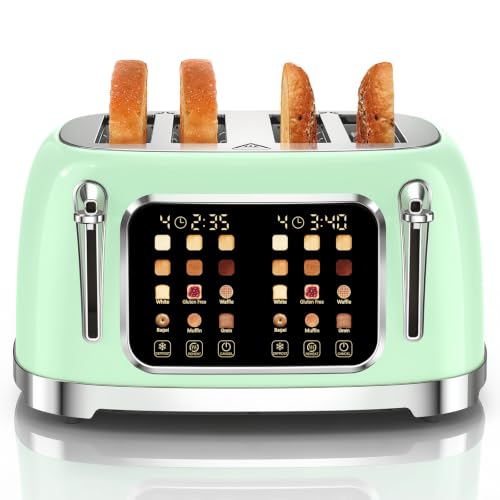 Retro 4 Slice Toaster with Touch Screen & Wide Slots, Mint Green - color: Mint Green