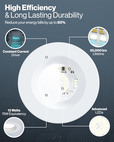 Sunco 4 Pack 6 Inch Retrofit LED Recessed Lights, 13W=75W, 5000K Daylight - size: 4PK - 5K