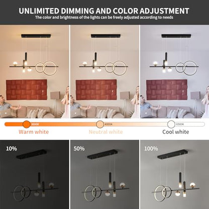 Siittoo Modern Linear Chandelier, Dimmable LED Pendant Light with Remote - color: Black Gold-Linear-48W