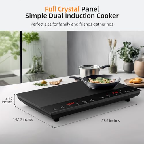 Double Induction Cooktop, Nuopuplai Induction Cooker 2 Countertop Burners, Independent Control With 1800W Sensor Touch,10 Temperature & Power Levels,3-hour Timer,Safety Lock For Cooking