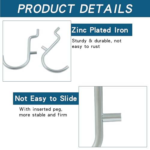 60Pcs Metal Pegboard J Hooks, 1/4" - color: Silver, size: 60pcs
