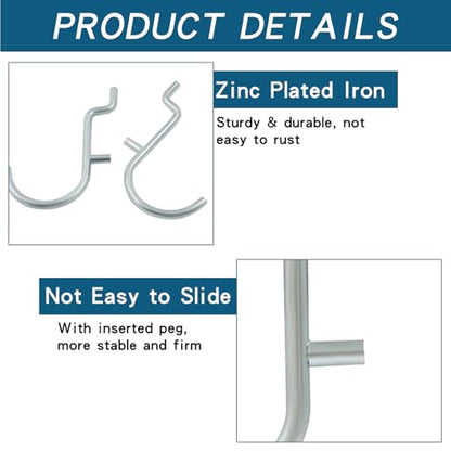 60Pcs Metal Pegboard J Hooks, 1/4" - color: Silver, size: 60pcs