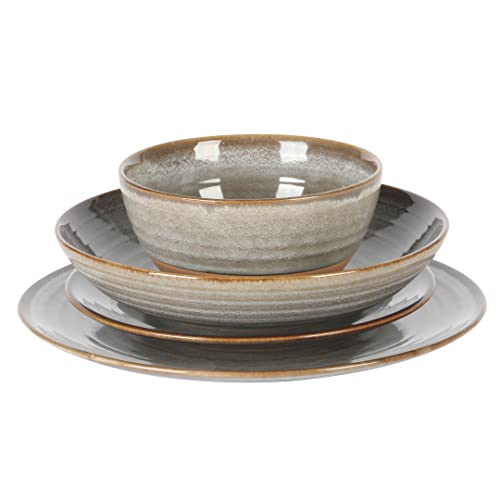 Gibson Elite Dreamweaver Double Bowl Terracotta Reactive Dinnerware Set - Grey, Service for 4 (16pcs) - color: Gray (Dreamweaver)