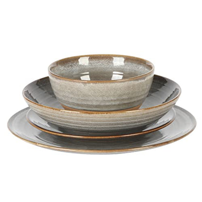 Gibson Elite Dreamweaver Double Bowl Terracotta Reactive Dinnerware Set - Grey, Service for 4 (16pcs) - color: Gray (Dreamweaver)