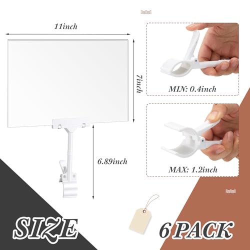 Teenyyou 6 Pcs Acrylic Sign Holder with Clamp 7 x 11 Inch Clip Double Head