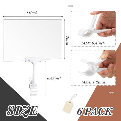 Teenyyou 6 Pcs Acrylic Sign Holder with Clamp 7 x 11 Inch Clip Double Head