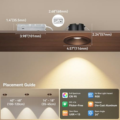 CycevSun Oil Rubbed Bronze 4 Inch Anti-Glare LED Recessed Lights, 6-Pack - color: Oil-Rubbed Bronze, size: 4 Inch