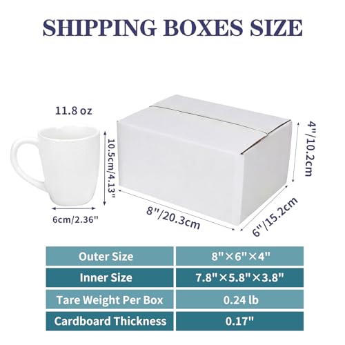Shipping Boxes 8X6X4 Set of 18, Double Wall White Corrugated Cardboard Box for Mailing Business Packaging - size: 8x6x4 Inches