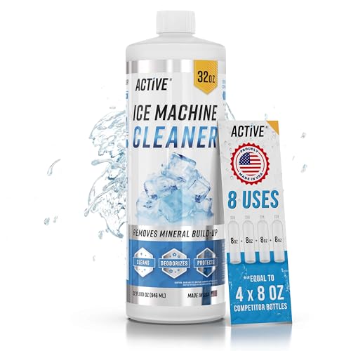 ACTIVE Ice Machine Cleaner Maker Descaler - 32 fl oz (8 Uses) Nickel Safe Ice Maker Cleaner Solution - Compatible with Whirlpool 4396808, Scotsman,Manitowoc,Hoshizaki, GE Opal Cleaning Kit - USA Made - style: 32 oz Descaling Solution for Ice Maker