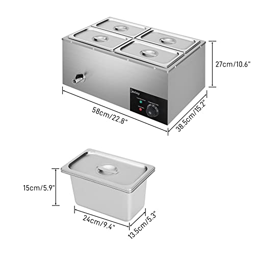 Winado 110V 4-Pan Commercial Food Warmer, 21QT Electric Steam Table 6 Inch Deep, 600W Countertop Stainless Steel Food Soup Buffet w/Temperature Control & Lid for Catering, Restaurant, Party - size: 21 QT/4 Pan