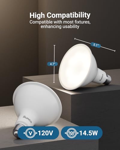 Sunco 2 Pack PAR38 LED Flood Light Bulb, Dusk to Dawn, Motion Sensor, E26
