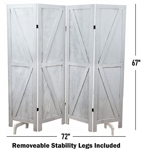 Premium Home 4-Panel Room Divider, Rustic White Barn Door K-Pattern Screen - color: Rustic White - K Pattern - 4 Panel