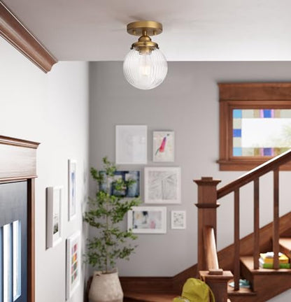 Yosoan Antique Striped Glass Indoor Flush Mount Hallway Ceiling Light - color: Antique