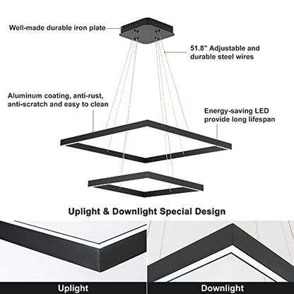 Modern Square LED Chandelier Lighting,Pendant Ceiling Light Fixture - size: 2-Light