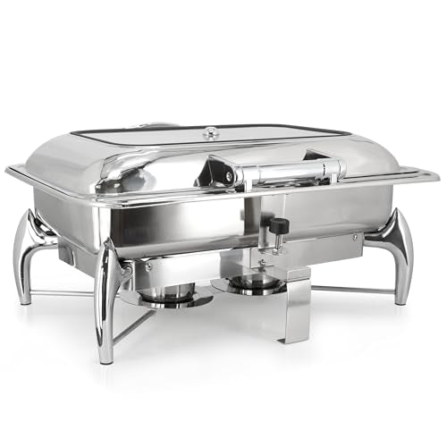MegaChef 9.5Quart Rectangle Stainless Steel Professional Chafing Dish/Food Warmer/Buffet Server Tray w/Hinged Lid & Window for Entertaining/Catering/Large Gatherings (9.5 Quart Rectabgle w/Window) - size: 9.5 Quart Rectabgle w/ Window