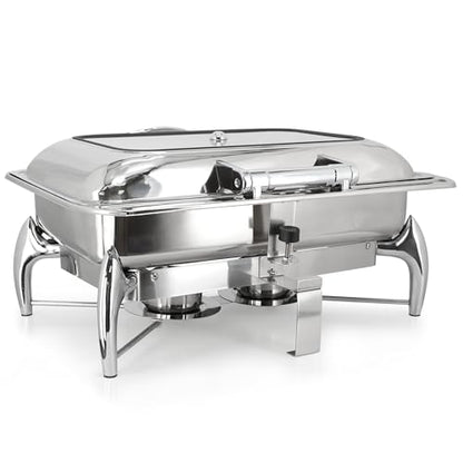 MegaChef 9.5Quart Rectangle Stainless Steel Professional Chafing Dish/Food Warmer/Buffet Server Tray w/Hinged Lid & Window for Entertaining/Catering/Large Gatherings (9.5 Quart Rectabgle w/Window) - size: 9.5 Quart Rectabgle w/ Window