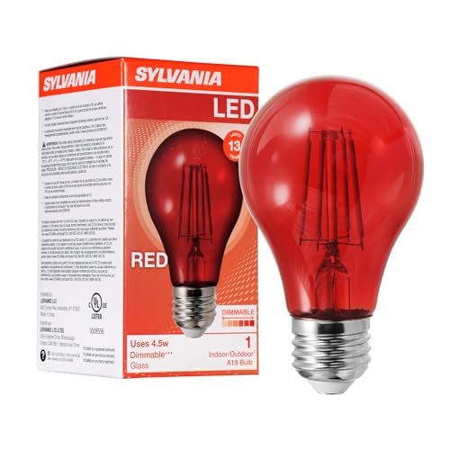 LEDVANCE Sylvania LED Red Glass Filament A19 Light Bulb, Dimmable, Efficient 4.5W, E26 Medium Base - 1 Pack (70300) - color: Red, size: 1 Count (Pack of 1)