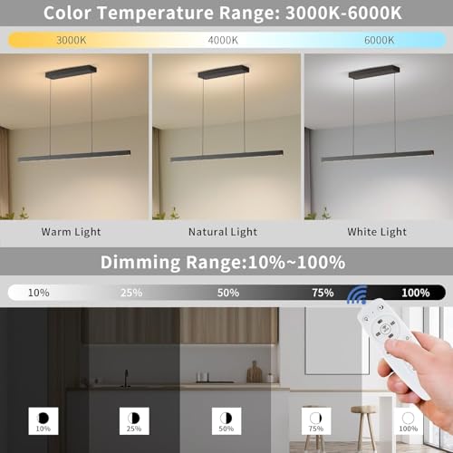 Modern Ceiling Pendant Light,31.5in LED Black Linear Ceiling Chandelier Light Dining Room,Living Room,Warm & Cool, Neutral Light,Aluminum Island Lighting Hanging Pendant Light for Kitchen - color: C-Black, size: 31.5inch