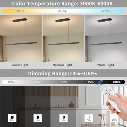 Modern Ceiling Pendant Light,31.5in LED Black Linear Ceiling Chandelier Light Dining Room,Living Room,Warm & Cool, Neutral Light,Aluminum Island Lighting Hanging Pendant Light for Kitchen - color: C-Black, size: 31.5inch