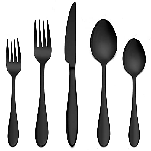 LIANYU 60-Piece Black Silverware Set, Flatware Cutlery Set for 12 - color: Black
