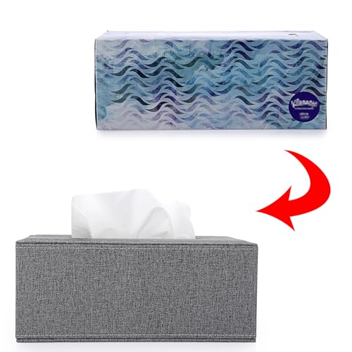 Sumnacon Tissue Box Cover Rectangle Linen Tissue Box Holder，Magnetic Bottom - color: Grey, size: Medium